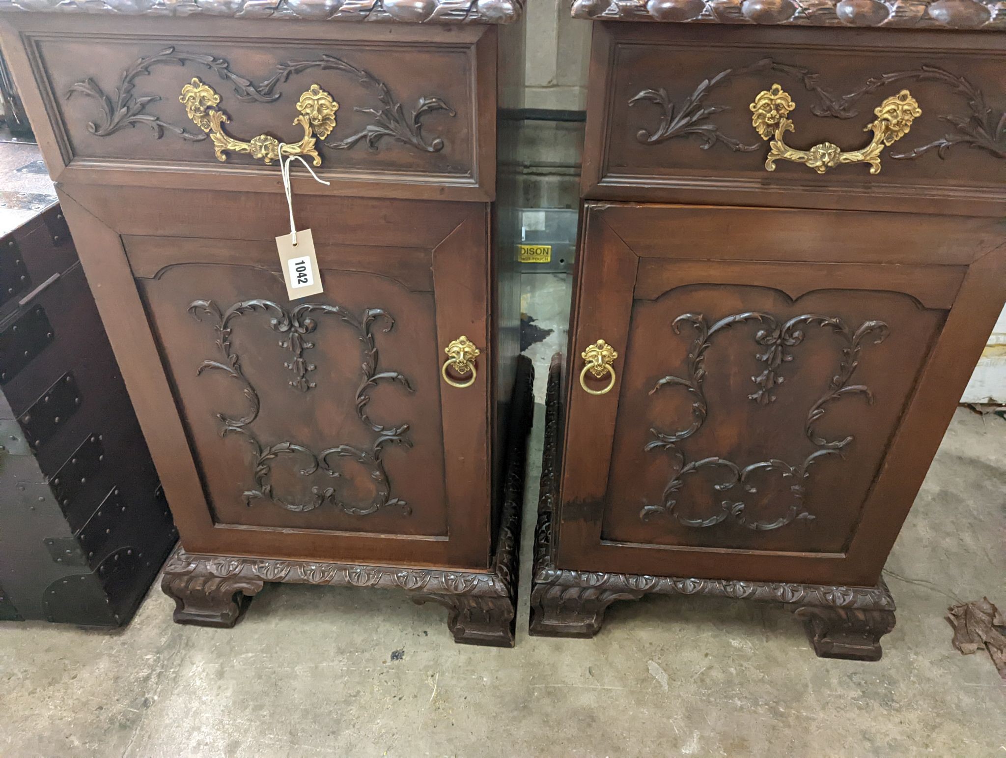 A pair of Chippendale revival mahogany pedestal cabinets, width 47cm, depth 57cm, height 92cm